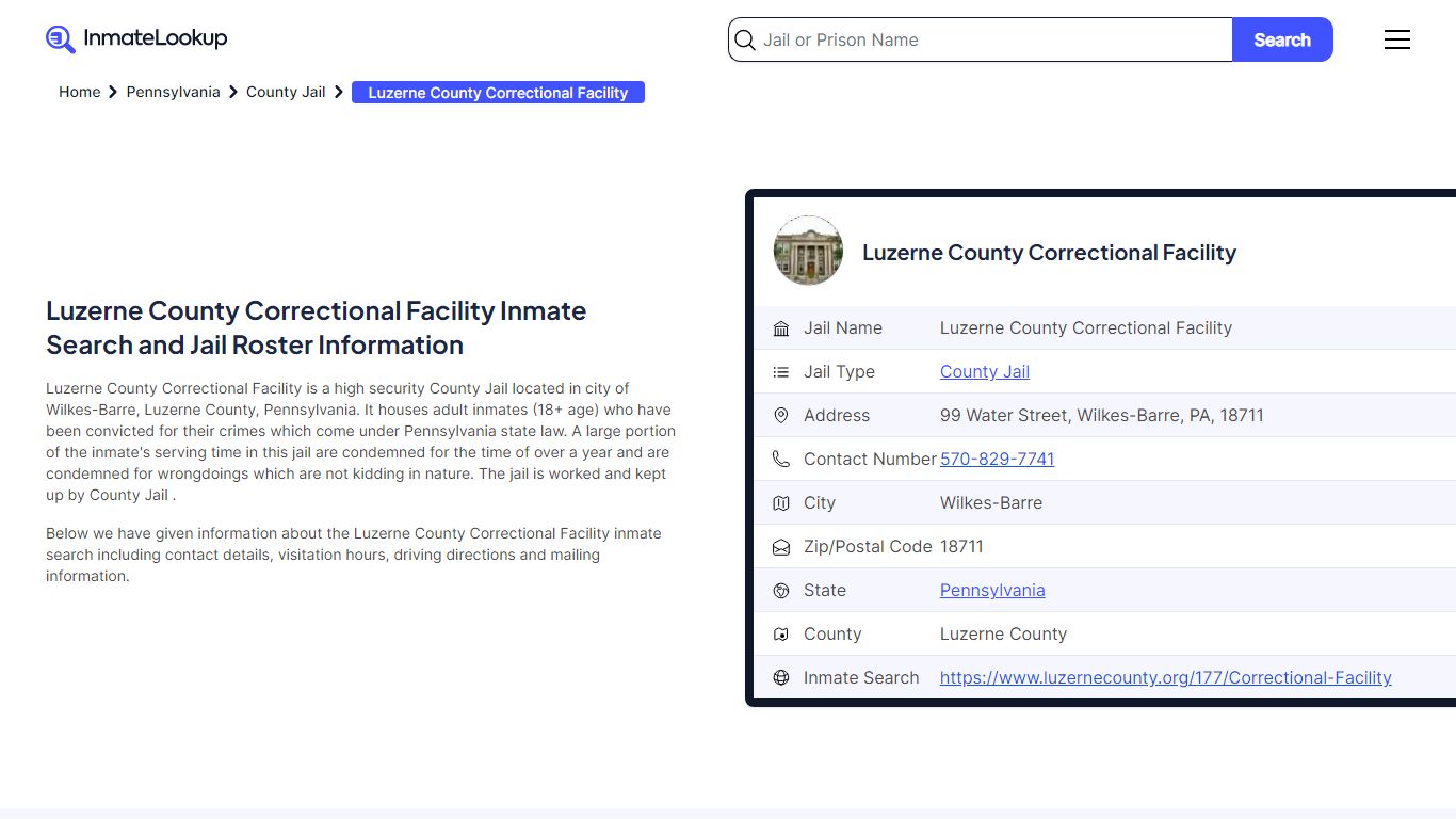 Luzerne County Correctional Facility Inmate Search - Wilkes-Barre ...